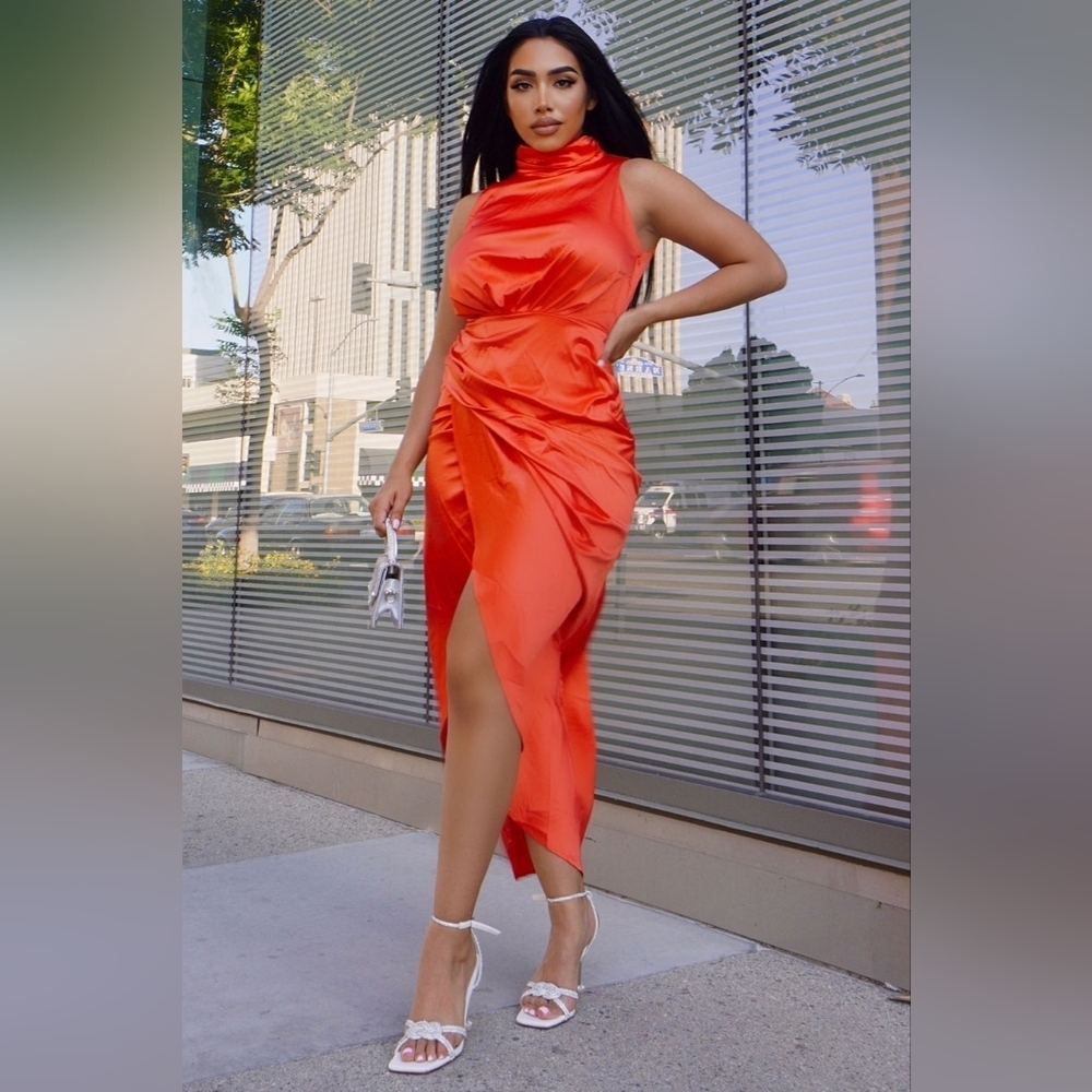 Yours Forever Satin Maxi Dress - Orange